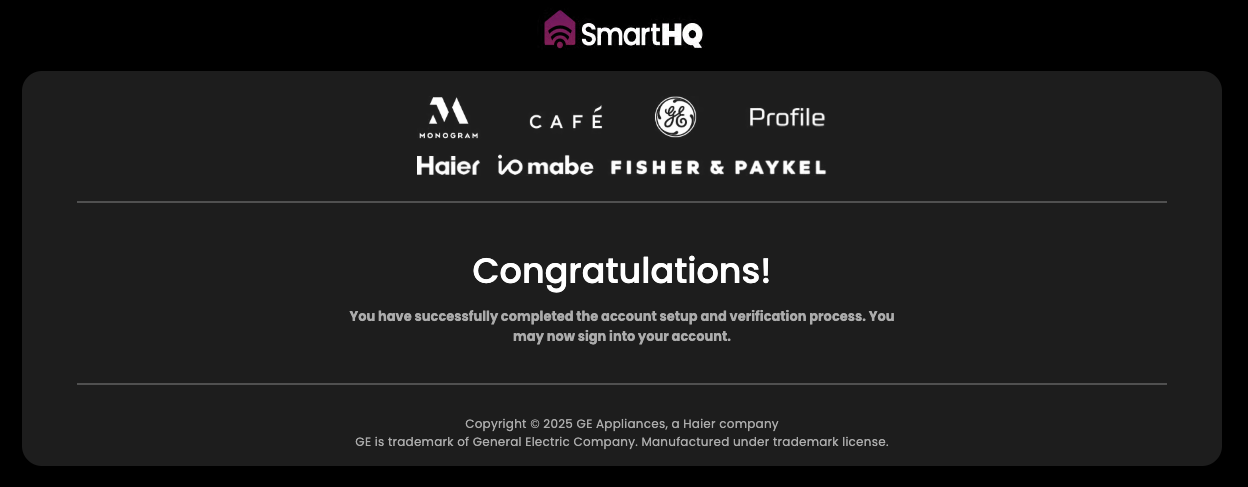 Congratulations Screen